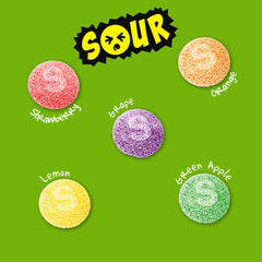 SKITTLES textura ácida del recubrimiento, sabor intenso visible