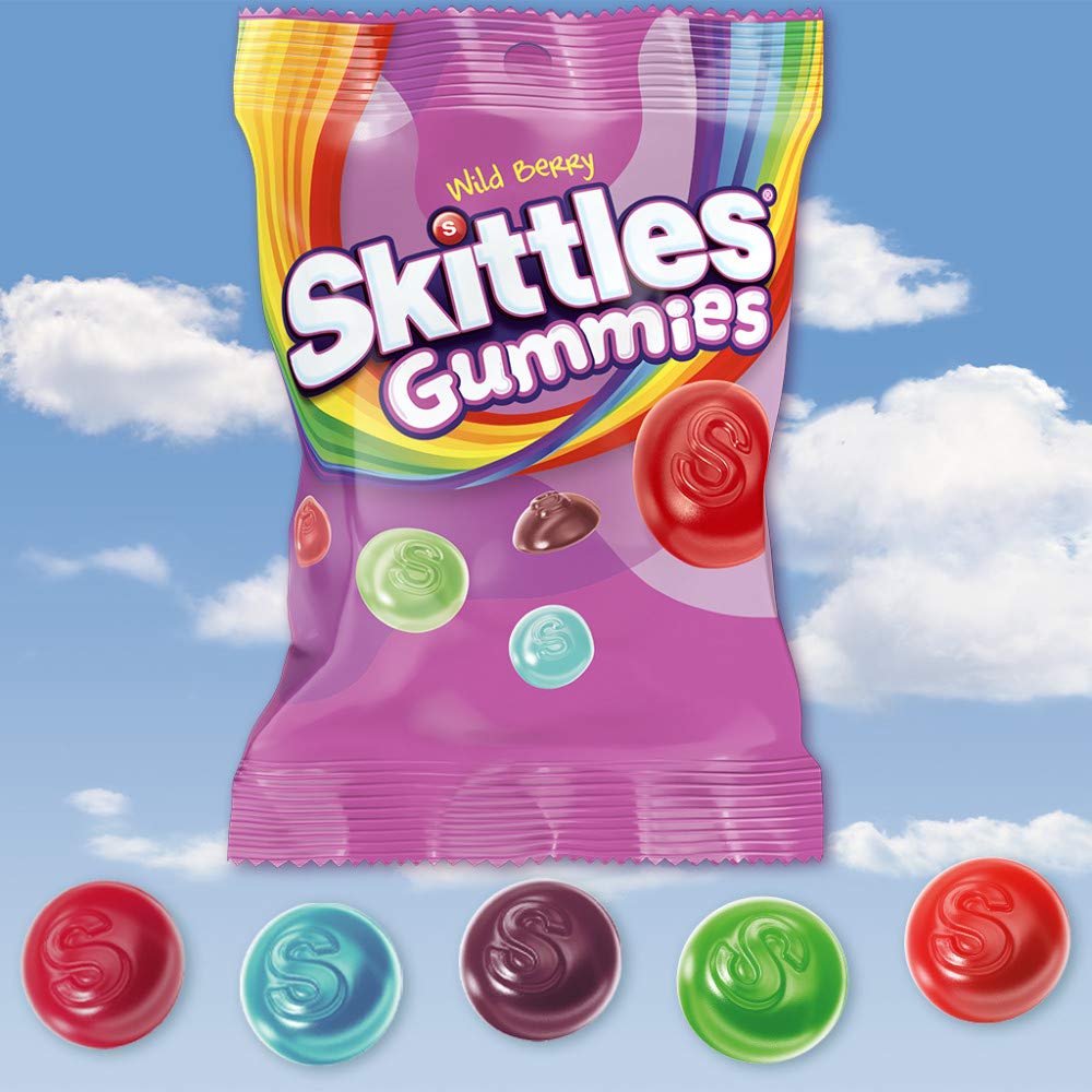 Primer plano textura gomita Skittles Wild Berry con aspecto masticable