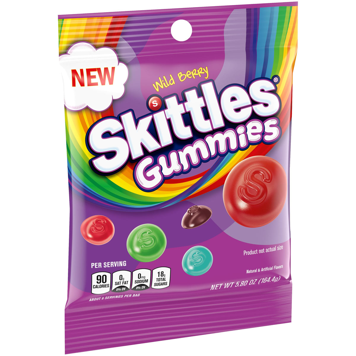 Skittles mostrando el frente del empaque Wild Berry y su atractivo visual