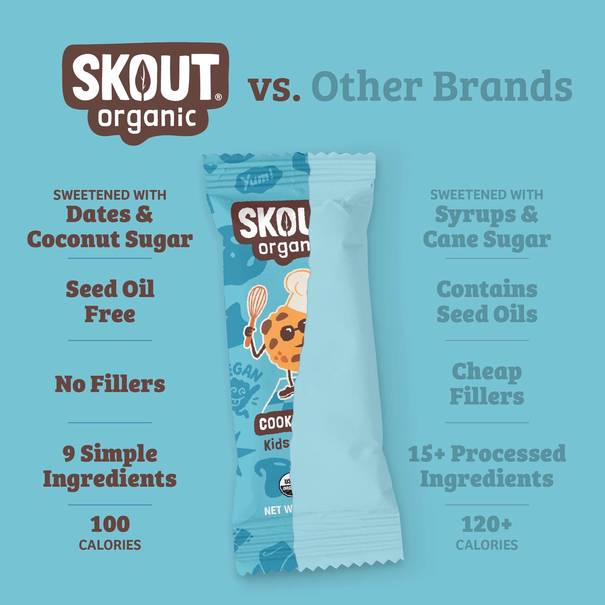 Skout Organic barrita abierta mostrando textura masticable y compacta