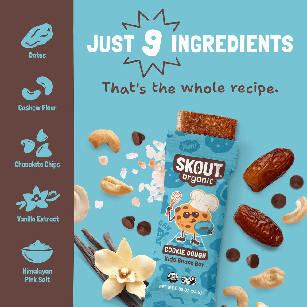 Skout Organic etiqueta con sellos orgánico y vegano, confianza en ingredientes