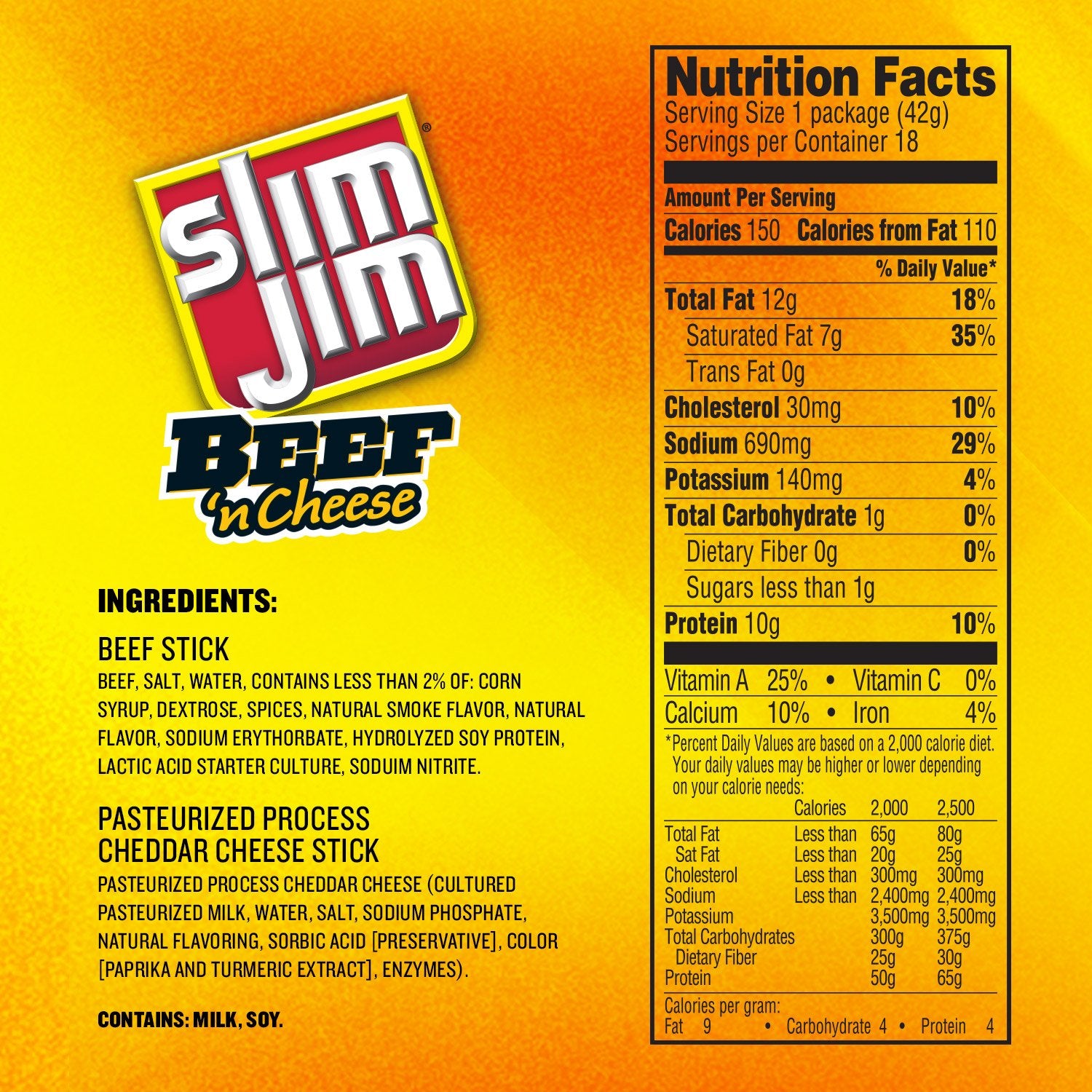 Slim Jim etiqueta nutricional legible para verificar ingredientes