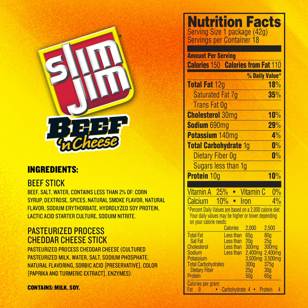 Slim Jim etiqueta nutricional legible para verificar ingredientes