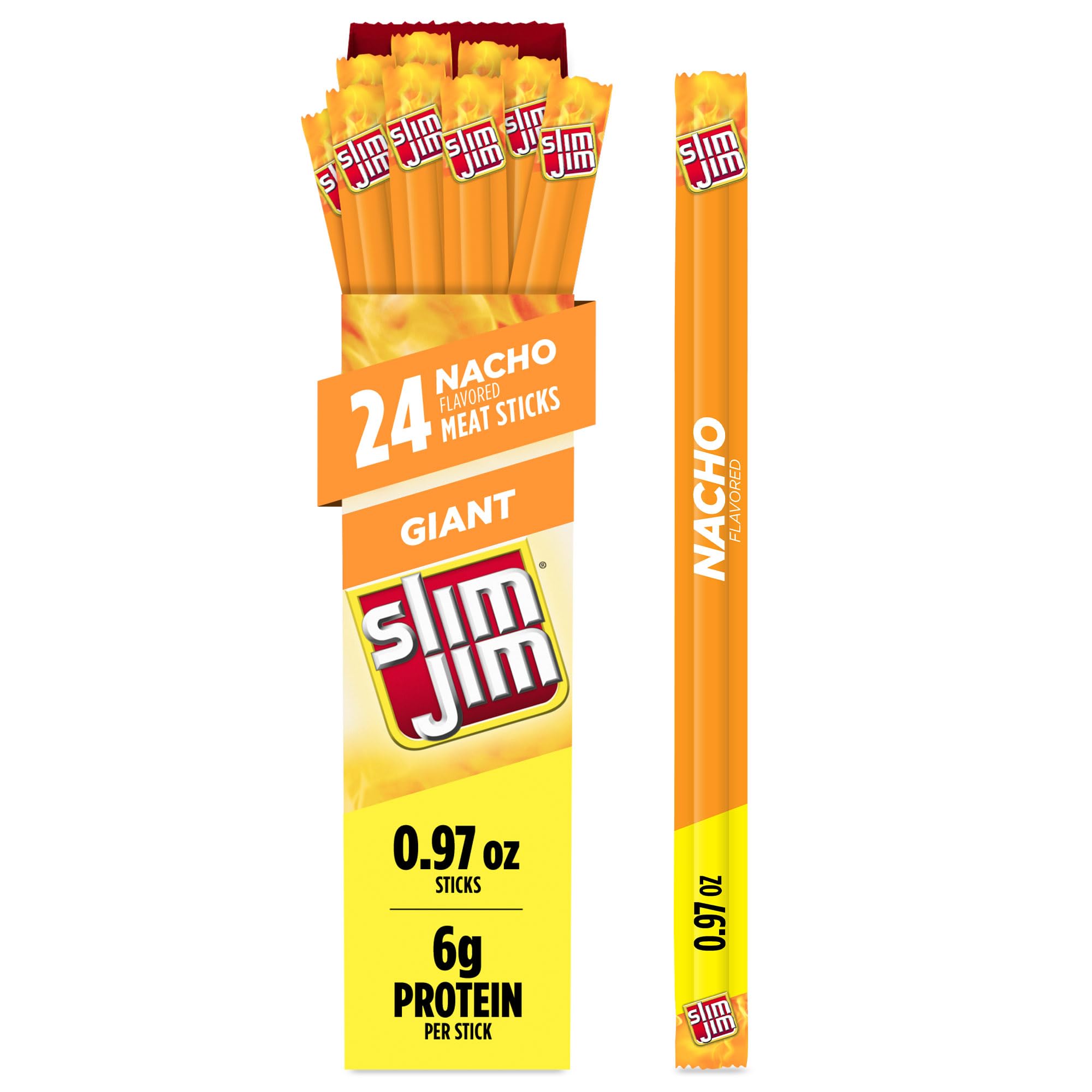 Slim Jim caja frontal mostrando 24 unidades y conveniencia para despensa