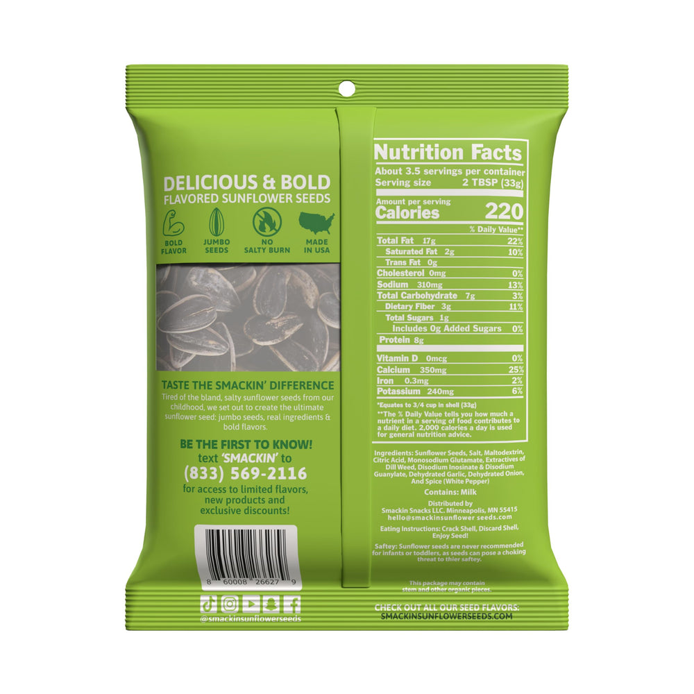 SMACKIN' etiqueta de ingredientes y origen americano en primer plano