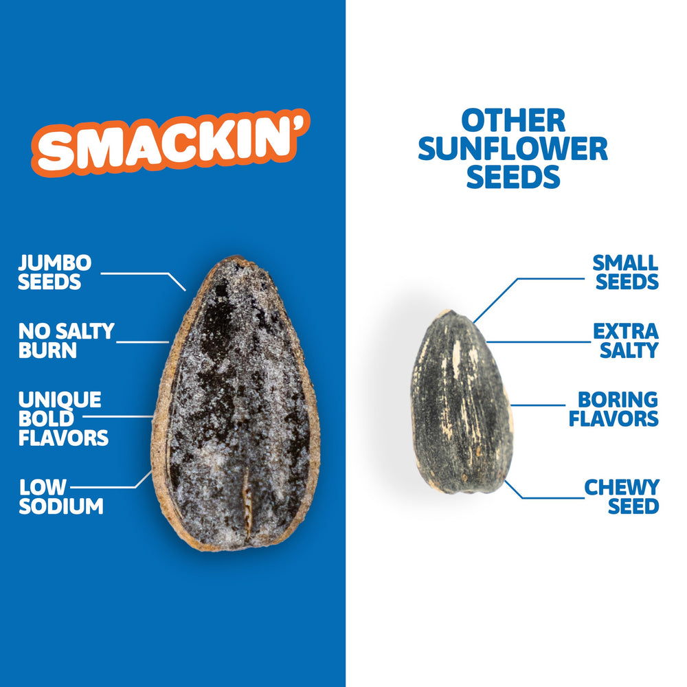 SMACKIN' mano sosteniendo semillas para comparar tamaño jumbo