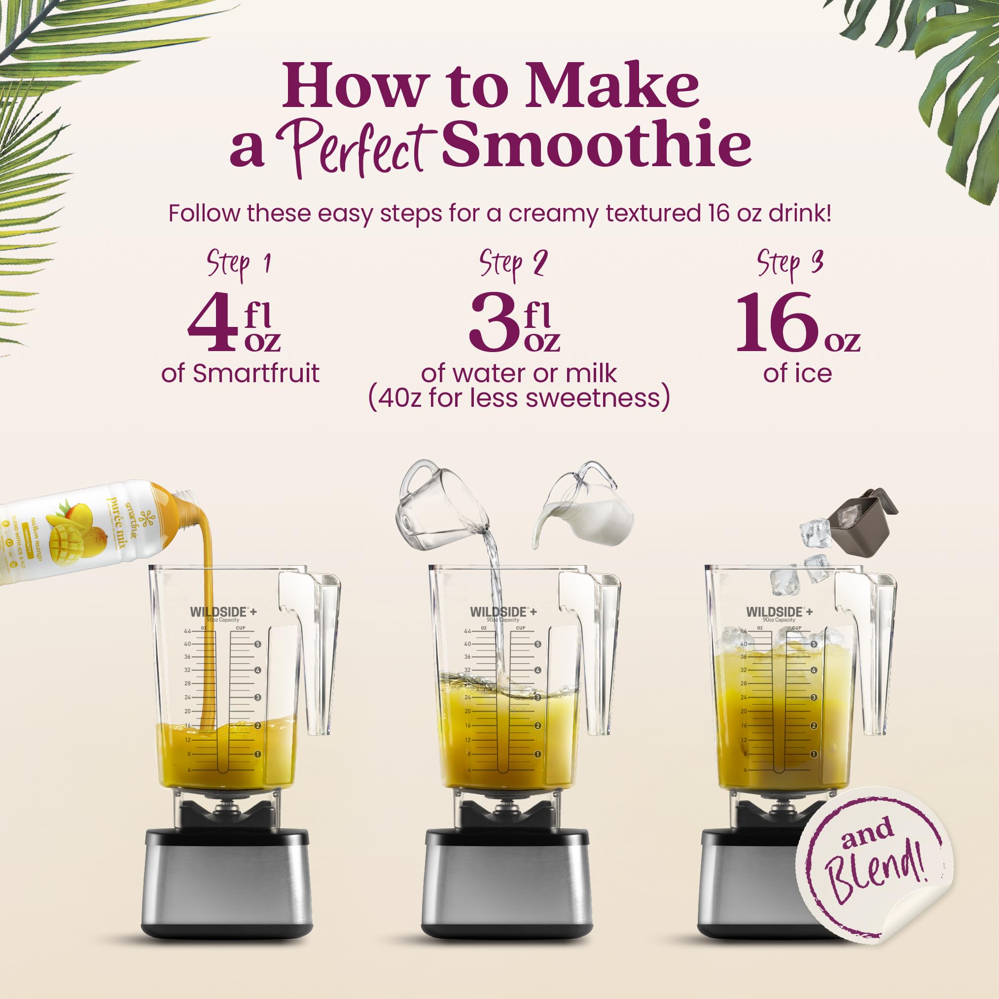 Smartfruit smoothie servido en vaso con color natural intenso