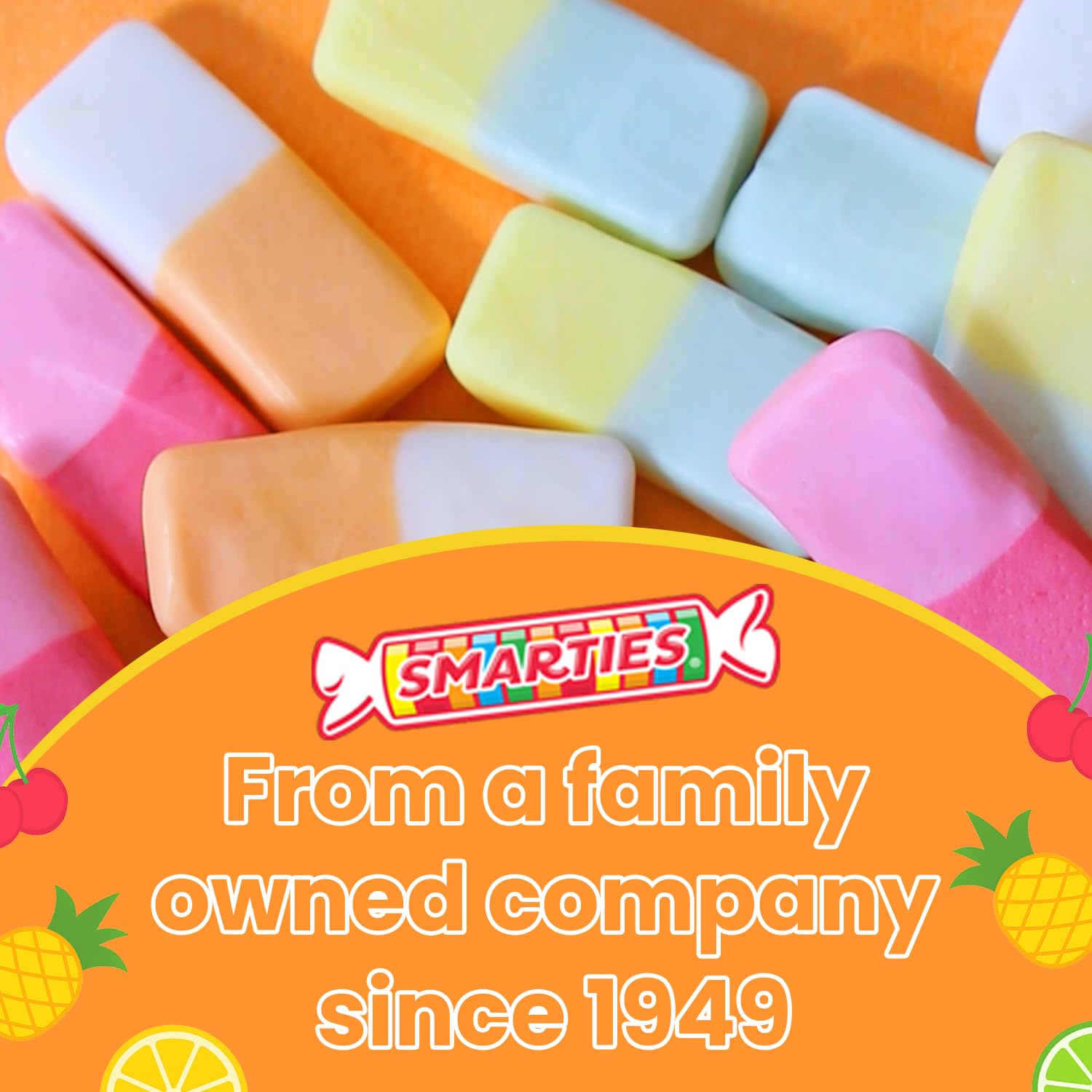 Smarties Squashies desplegadas en mesa de fiesta para bolsitas de regalo