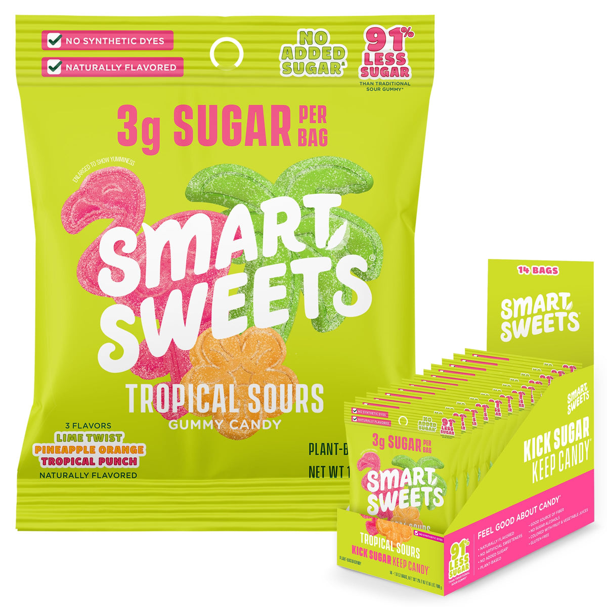 SmartSweets frontal del paquete mostrando la marca y beneficio de bajo azúcar