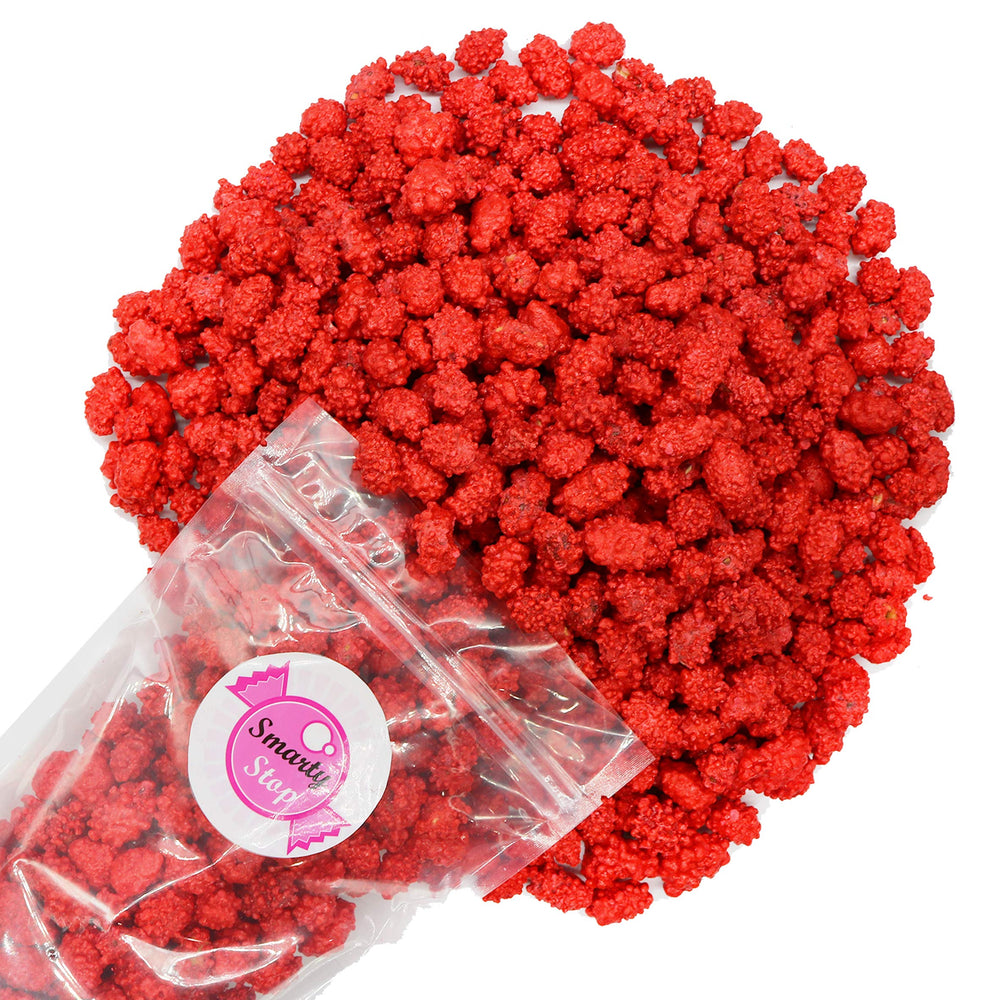 Smarty Stop primer plano de cobertura roja crujiente que resalta textura y sabor
