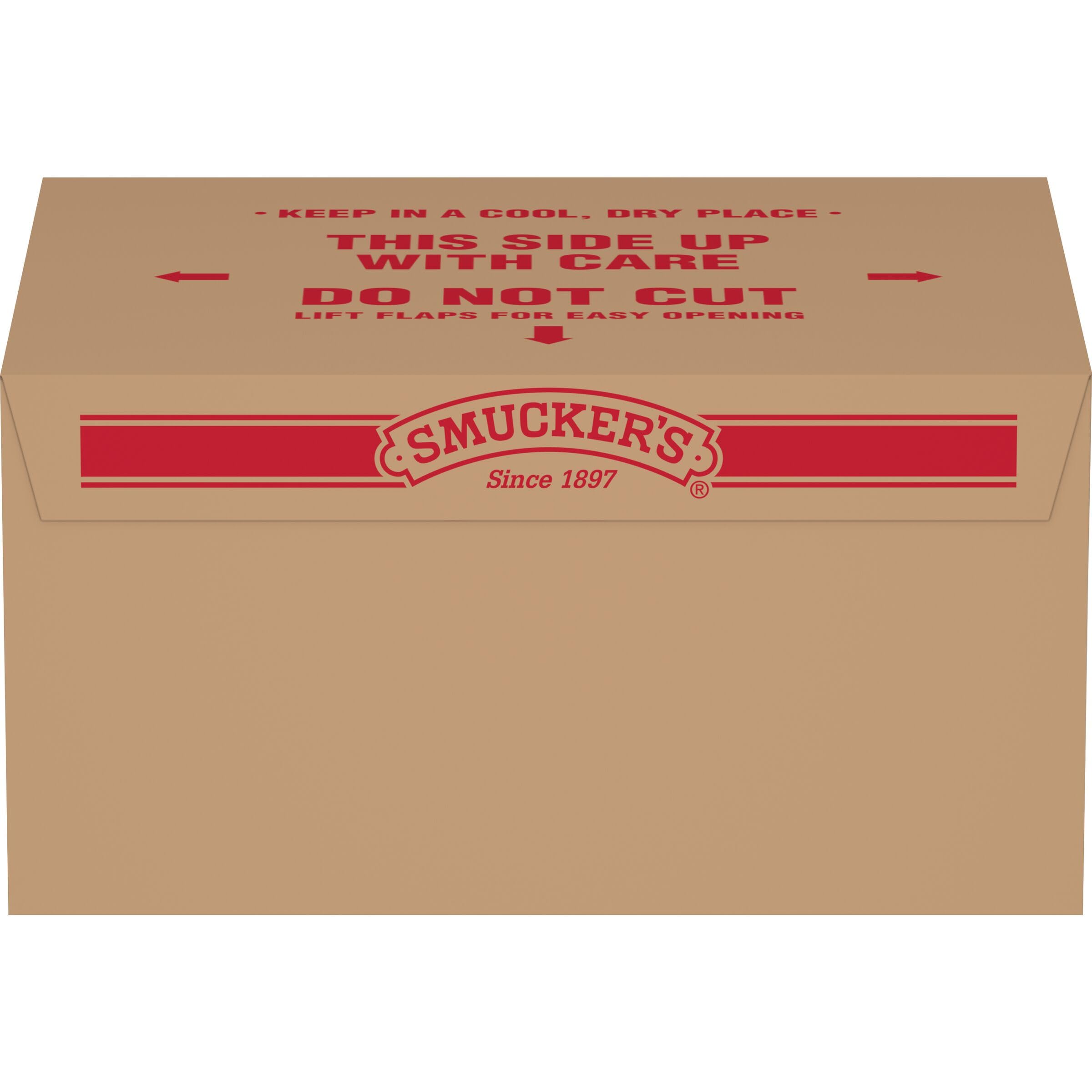 Smucker's vaso junto a cuchara para comparar tamaño de porción