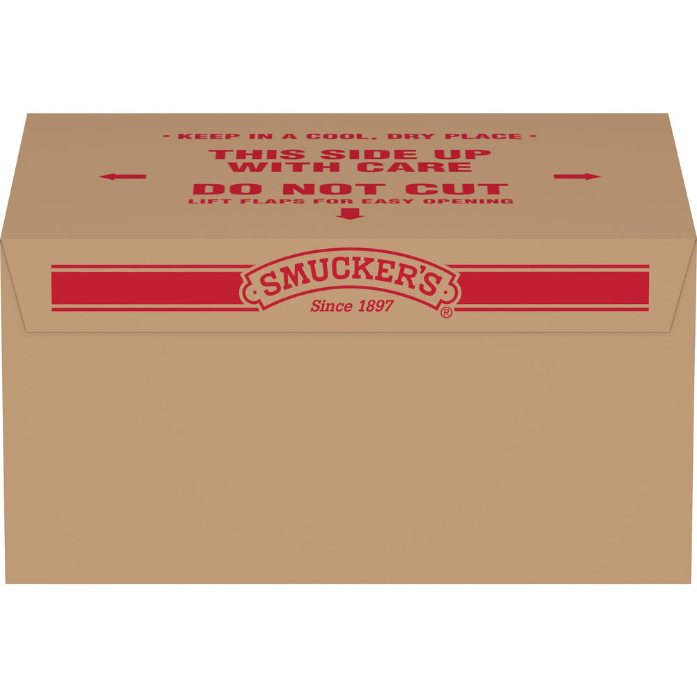Smucker's vaso junto a cuchara para comparar tamaño de porción