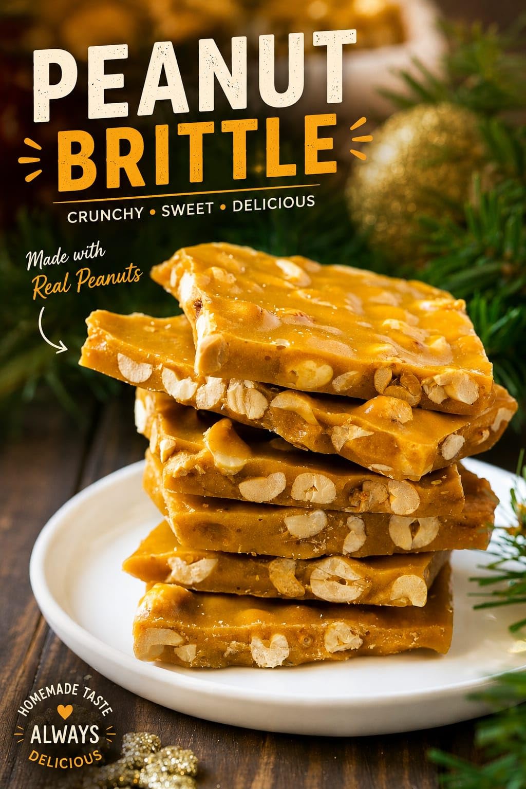 Snack Delight piezas de peanut brittle en plato listas para compartir