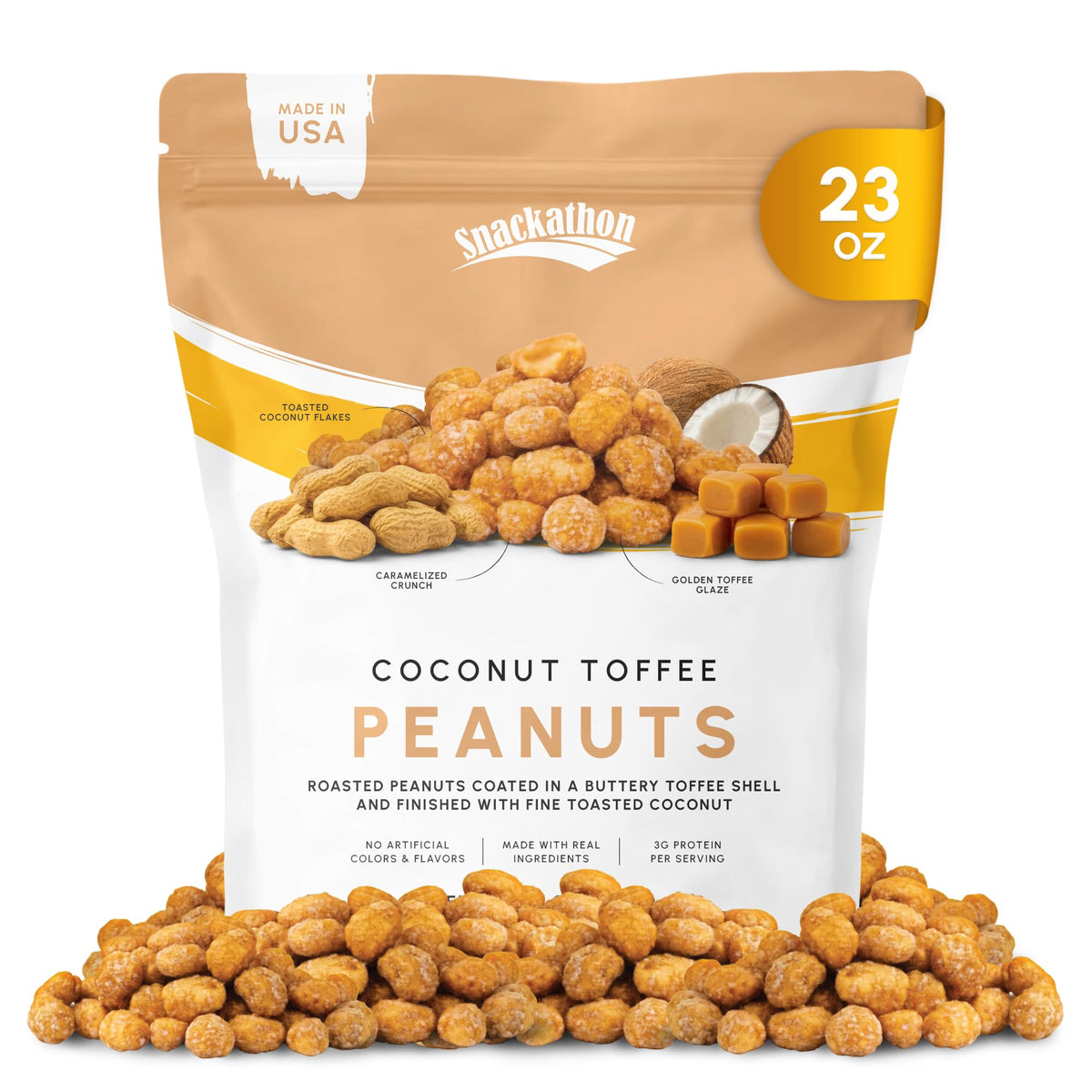 Snackathon frente del empaque bolsa resellable de 23 oz que mantiene frescura