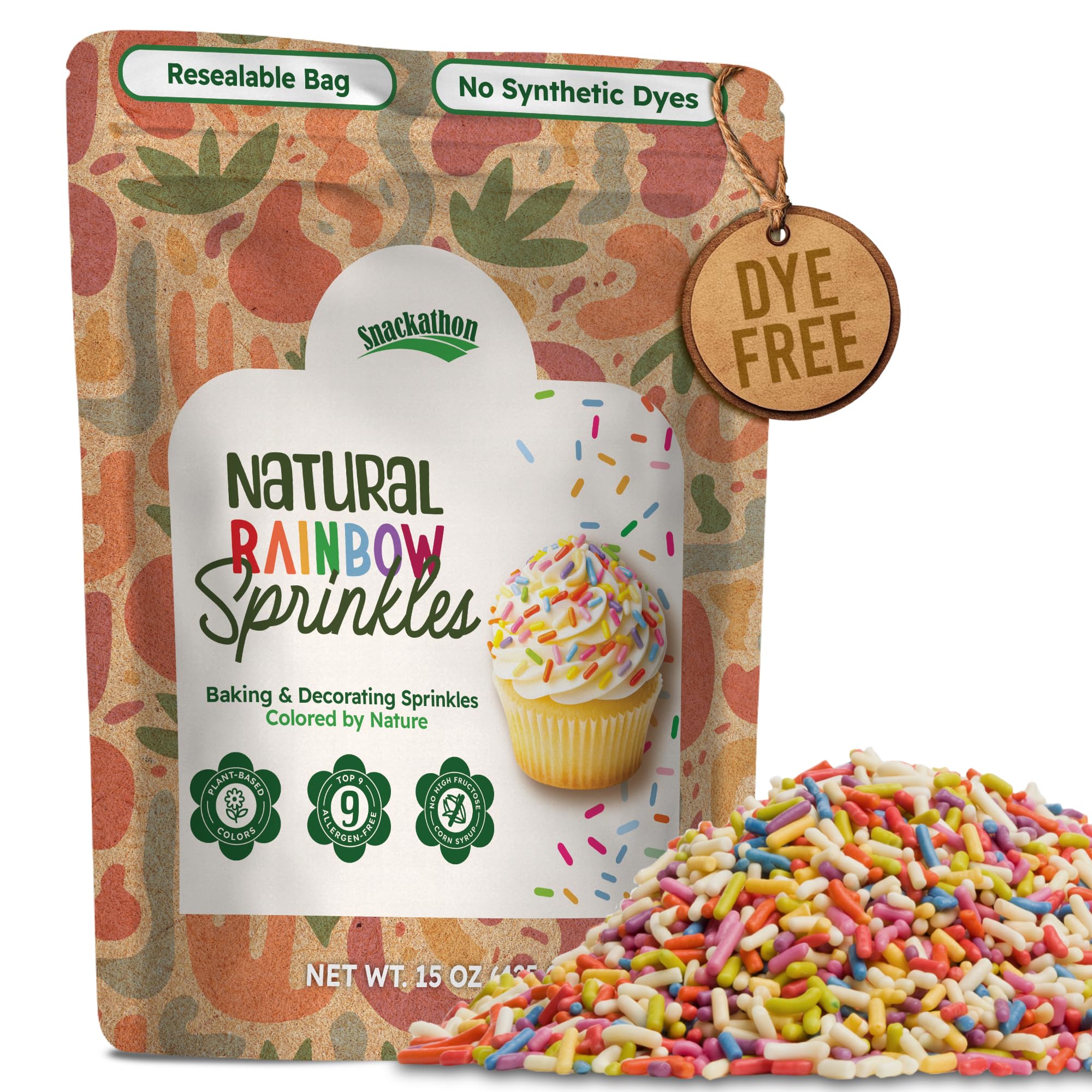 Snackathon frente del paquete mostrando bolsa resellable y 15 oz, conservación fácil