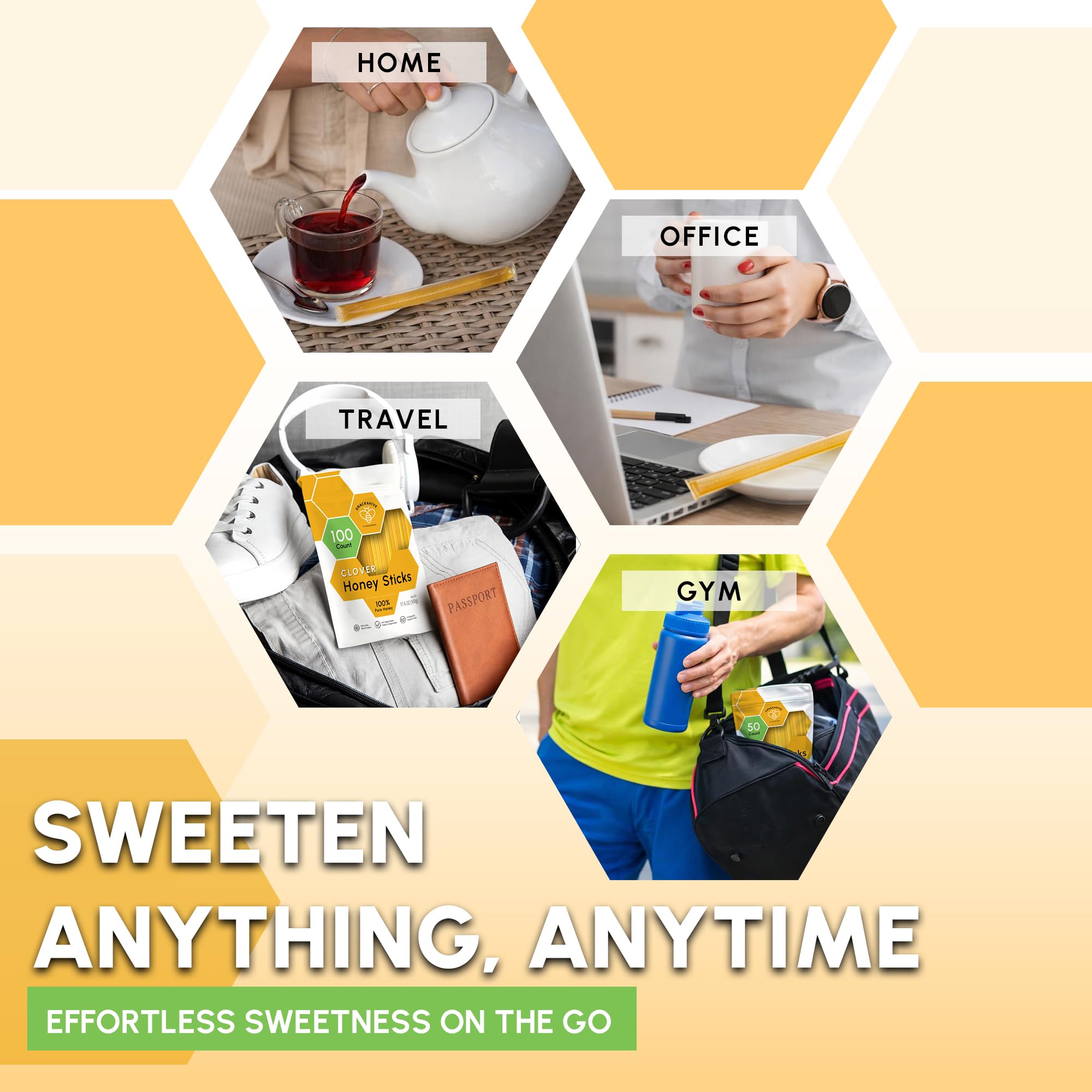 Snackathon pajita siendo añadida a taza de té, aporta dulzura natural