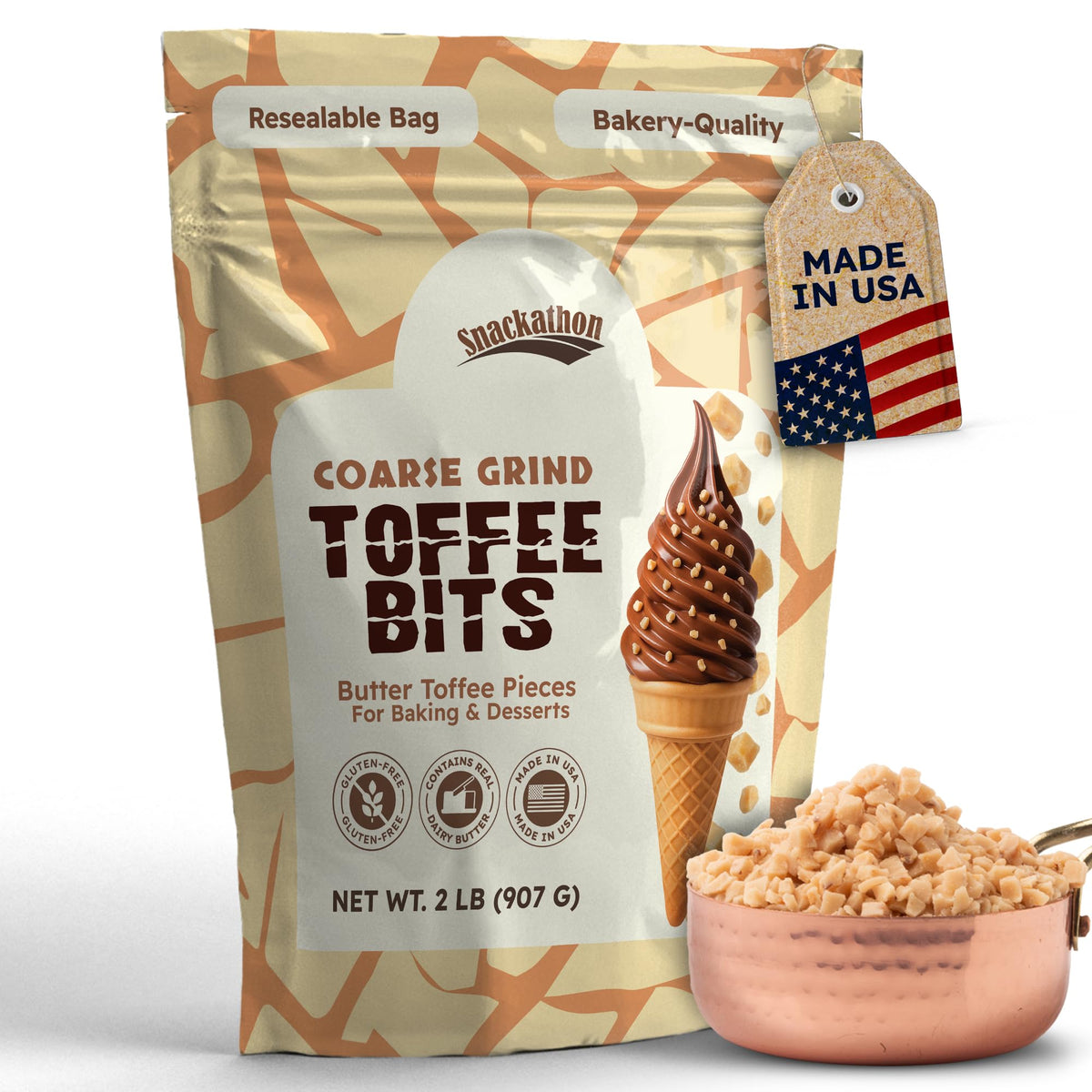 Snackathon bolsA delantera mostrando el envase resealable y cantidad