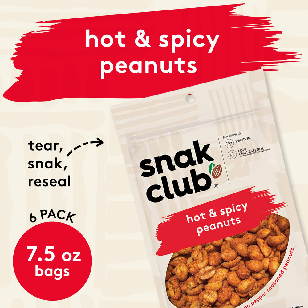 Snak Club primer plano de textura de cacahuates tostados con especias para crocancia