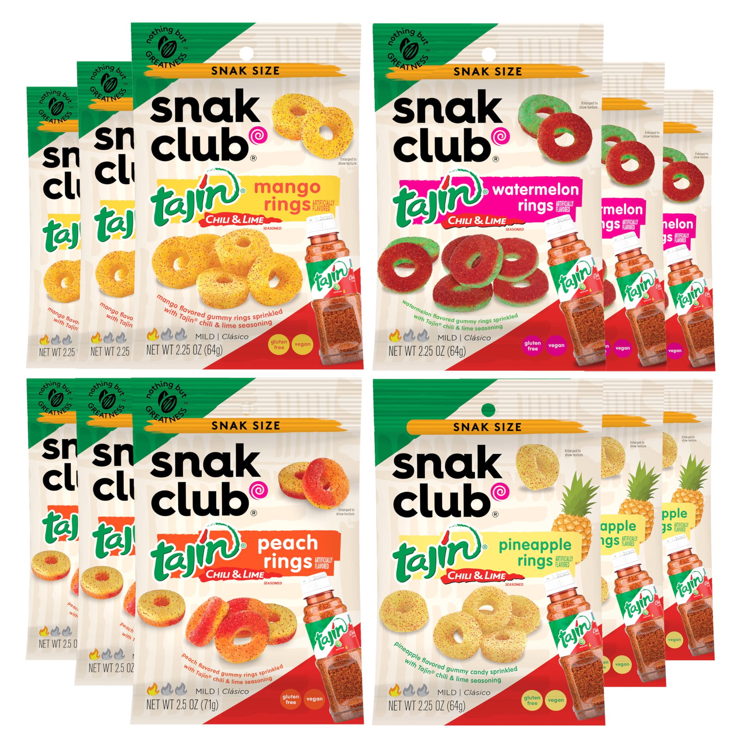 Snak Club embalaje frontal con diseño vibrante y práctico para llevar