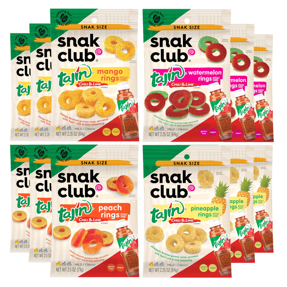 Snak Club embalaje frontal con diseño vibrante y práctico para llevar