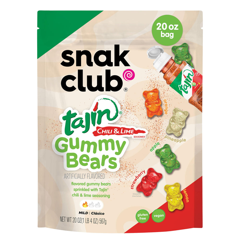 Snak Club bolsa frontal mostrando 20 oz y mezcla Tajín, ideal para compartir