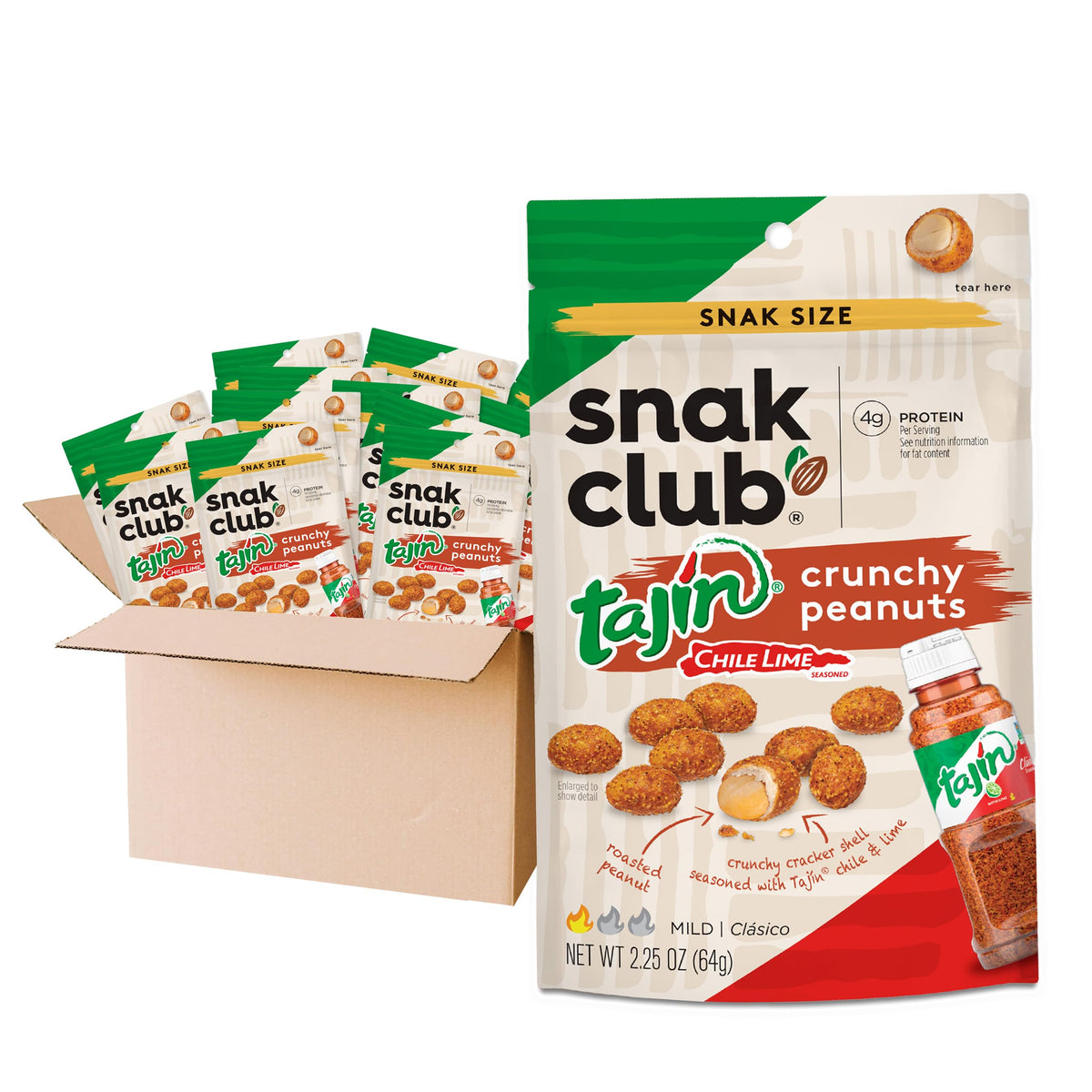 Snak Club frente del empaque mostrando la bolsa y beneficio de portabilidad