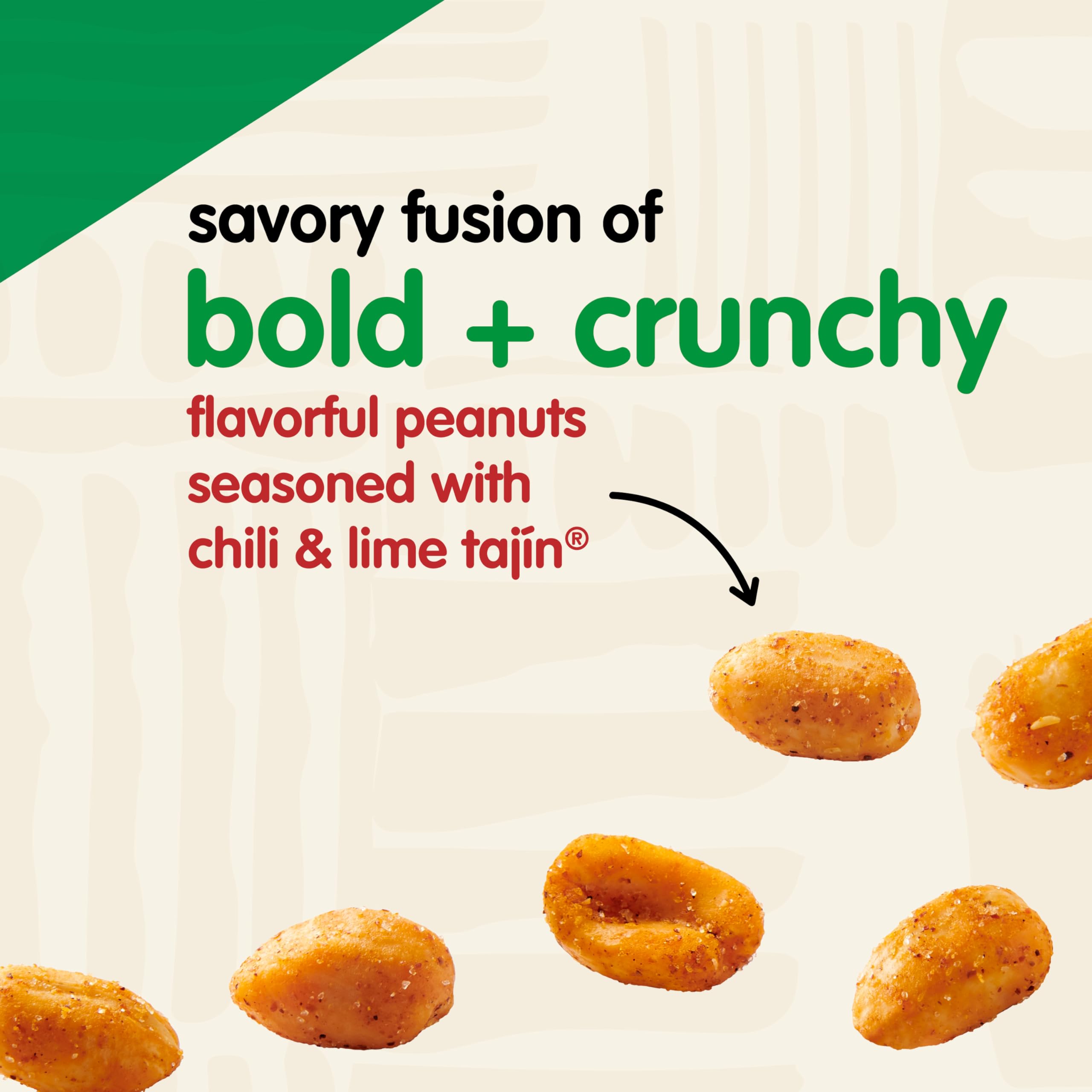 Snak Club primer plano de textura y condimento Tajín en cacahuates