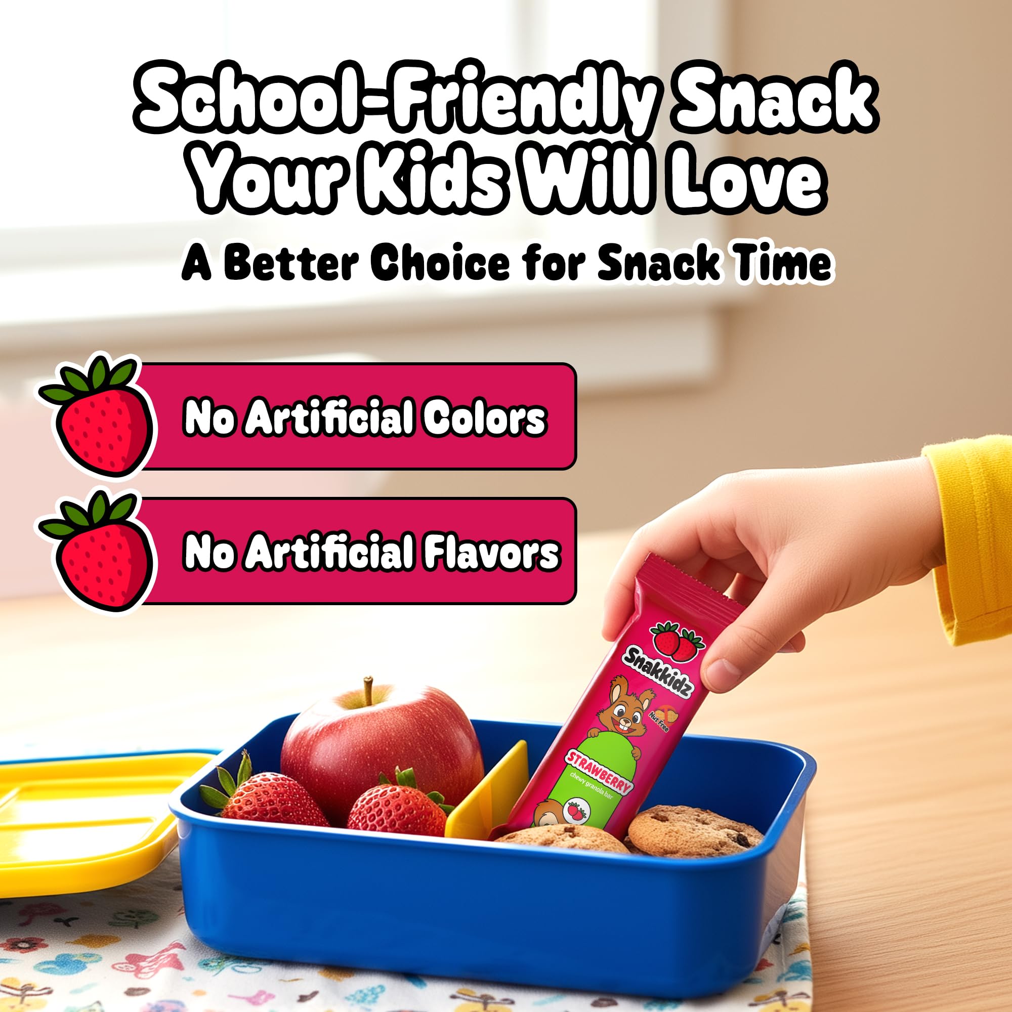 Snakkidz barra dentro de una lonchera escolar segura sin frutos secos