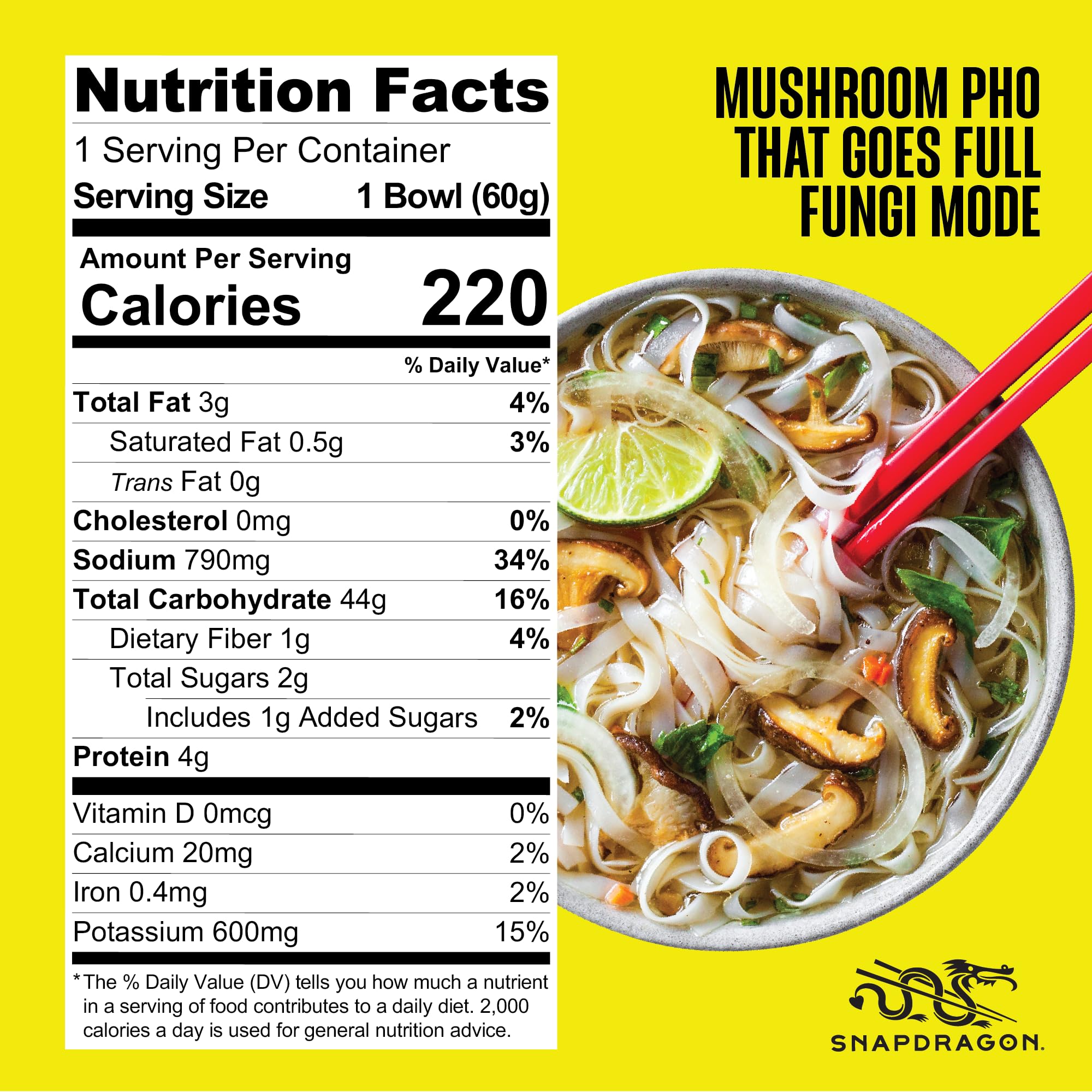 Snapdragon contenidos del paquete desplegados: fideos, caldo y aceite de sabor