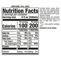 Snapple detalle de etiqueta que resalta ingredientes reales y claridad