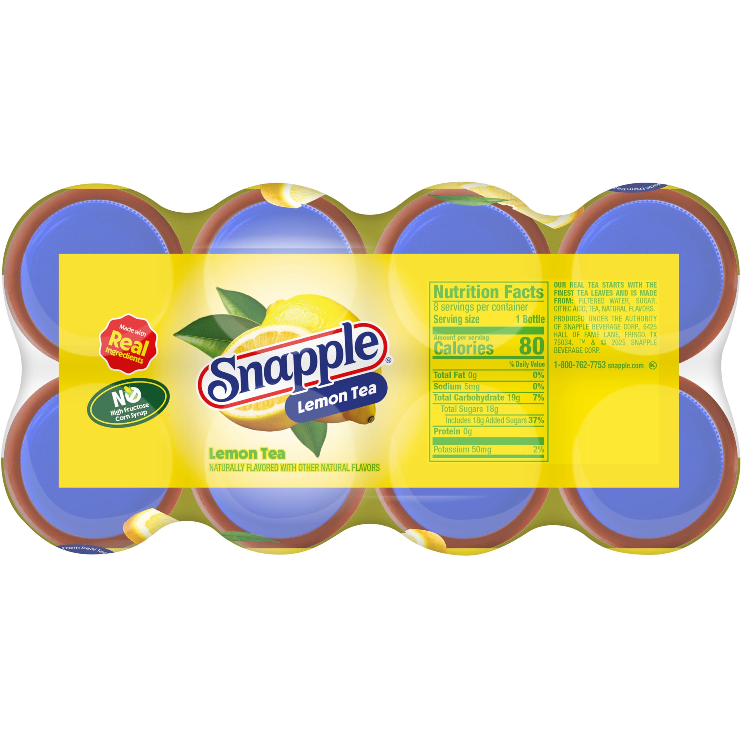 Snapple etiqueta detallada mostrando mezcla de té negro y verde y beneficios
