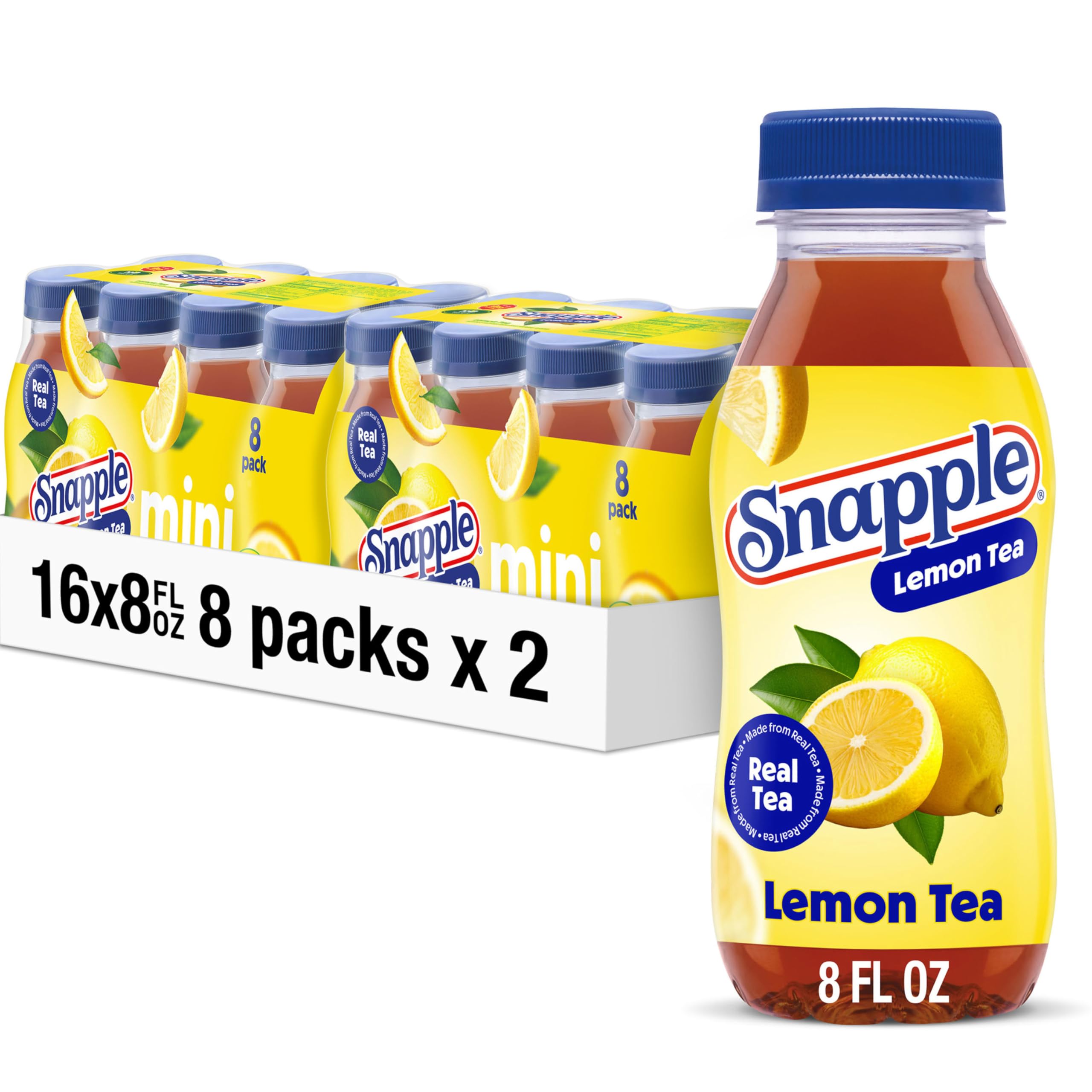 Snapple botella frontal con etiqueta visible, refresco natural y listo para beber