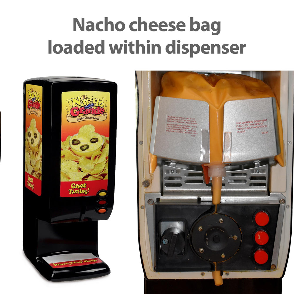 SNAPPY bolsa instalada en dispensador sirviendo nachos beneficio servicio rápido