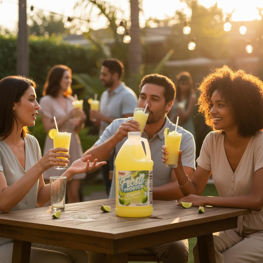 SNAPPY Frosti Tropics comparación de tamaño de media galón para eventos