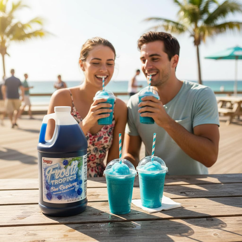SNAPPY slushie servido desde máquina mostrando consistencia ideal