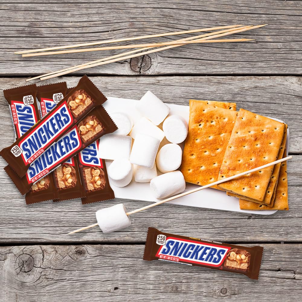 SNICKERS caja abierta mostrando 48 barras ideal para surtido y venta