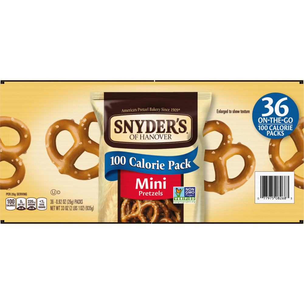 Snyder's of Hanover comparación de tamaño con una moneda para referencia visual