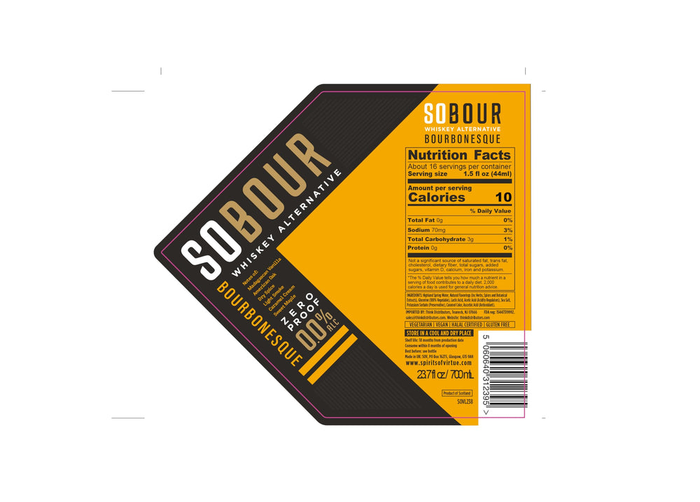 Think Distributors SOBOUR etiqueta en primer plano destacando certificaciones