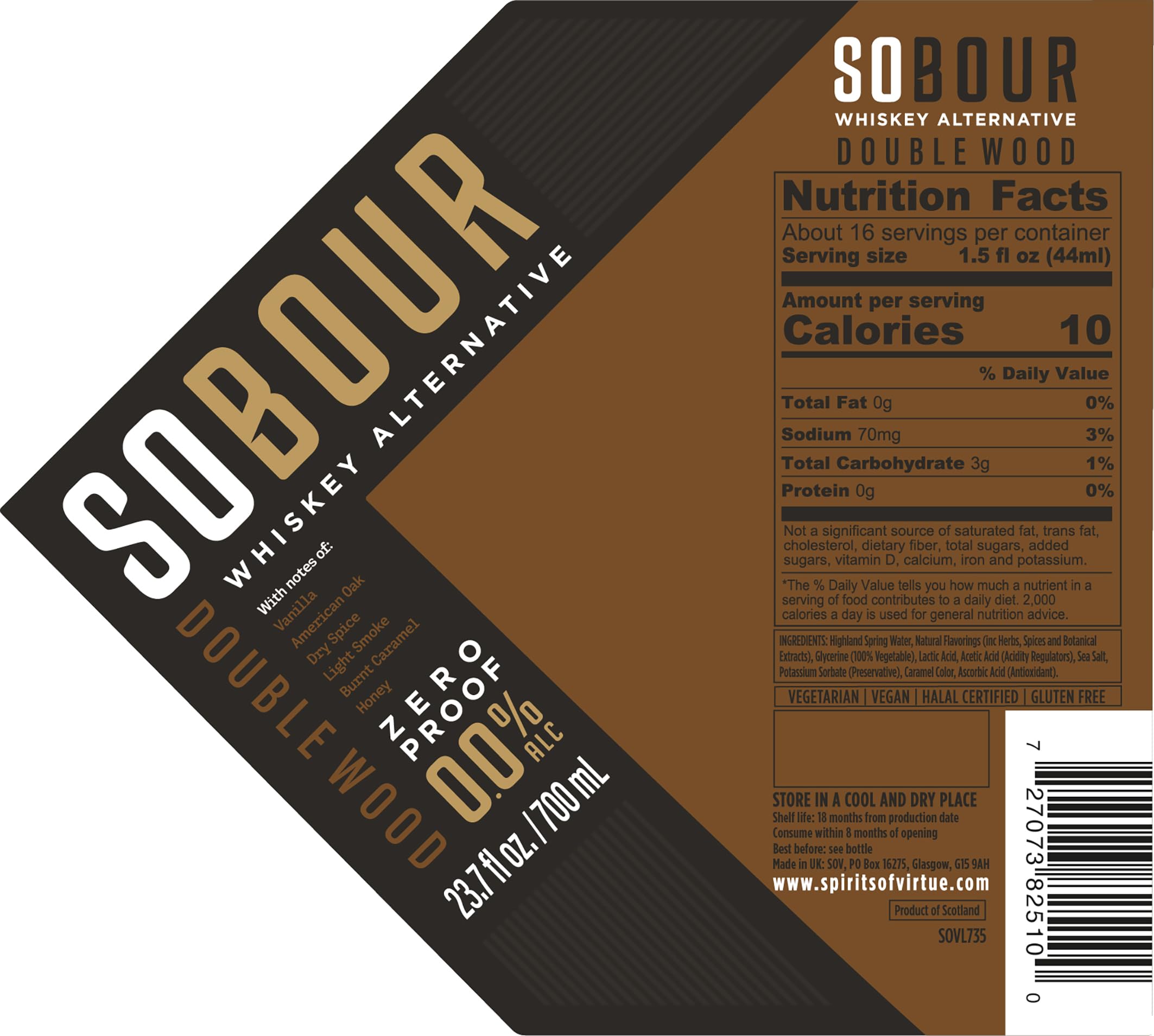 Detalle de la etiqueta SOBOUR Doublewood resaltando doble roble