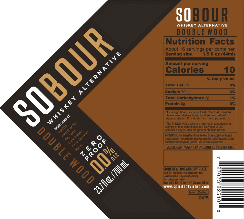 Detalle de la etiqueta SOBOUR Doublewood resaltando doble roble