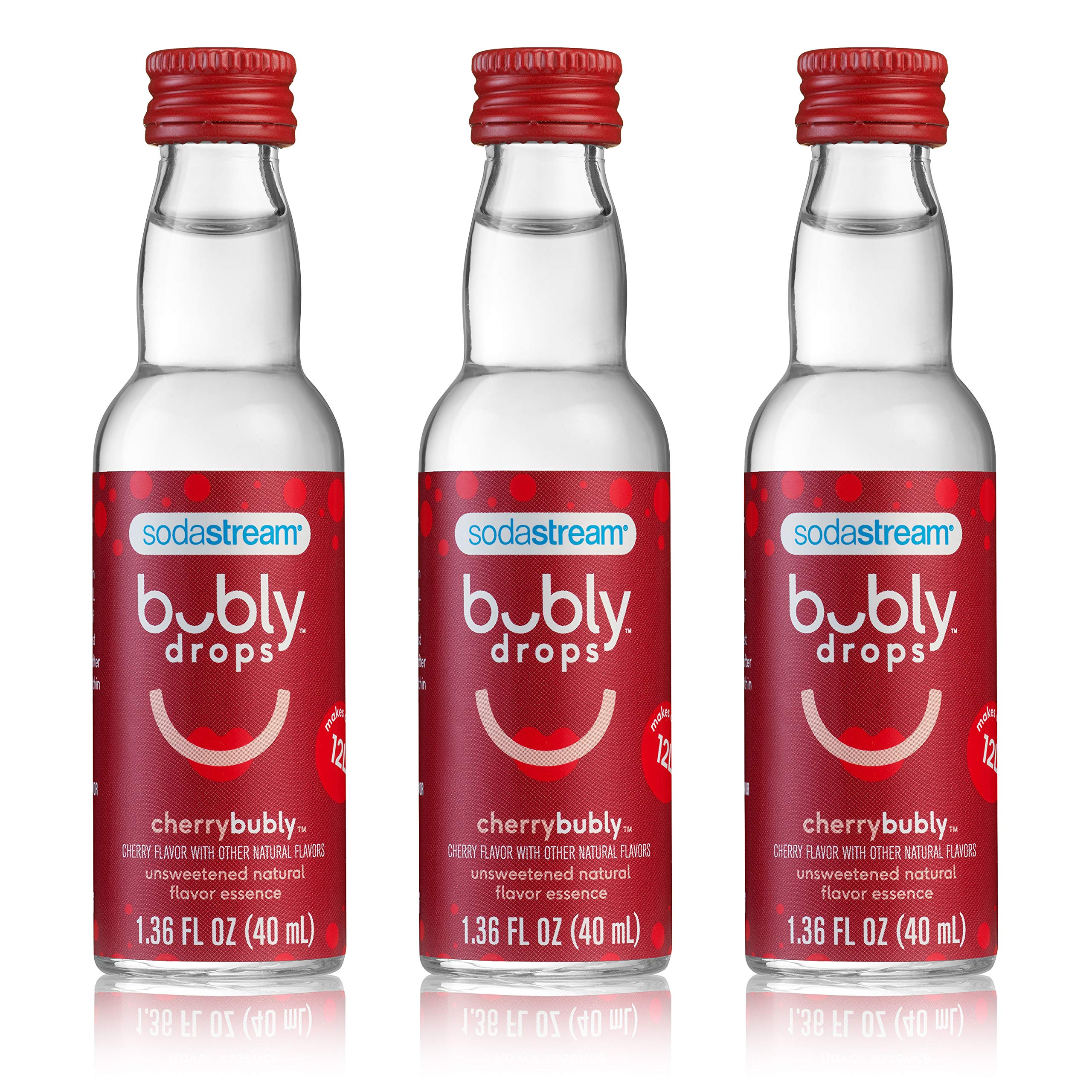 SodaStream bubly Drops cereza frasco frontal muestra tamaño y diseño