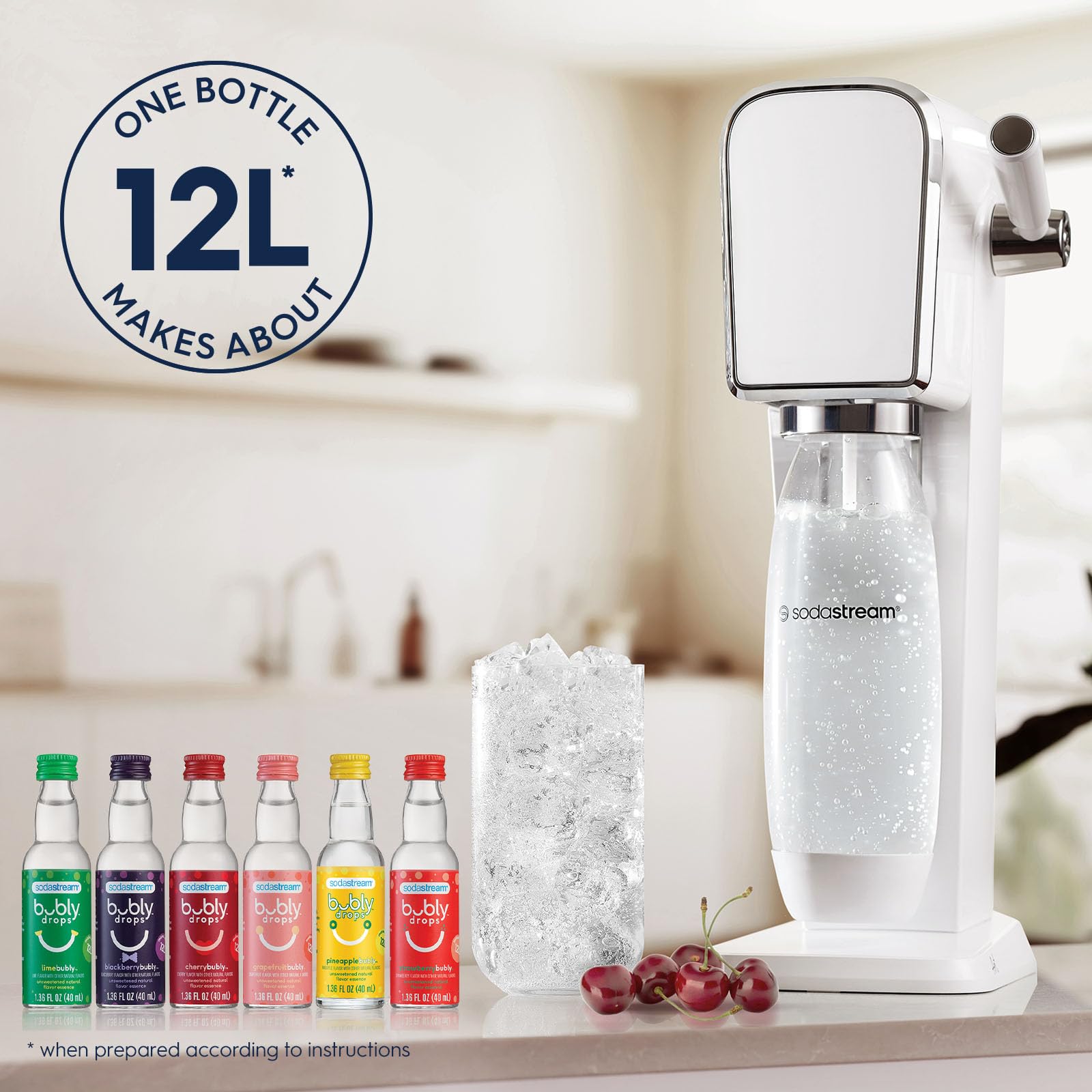 SodaStream bubly Drops en uso con máquina SodaStream para personalizar agua