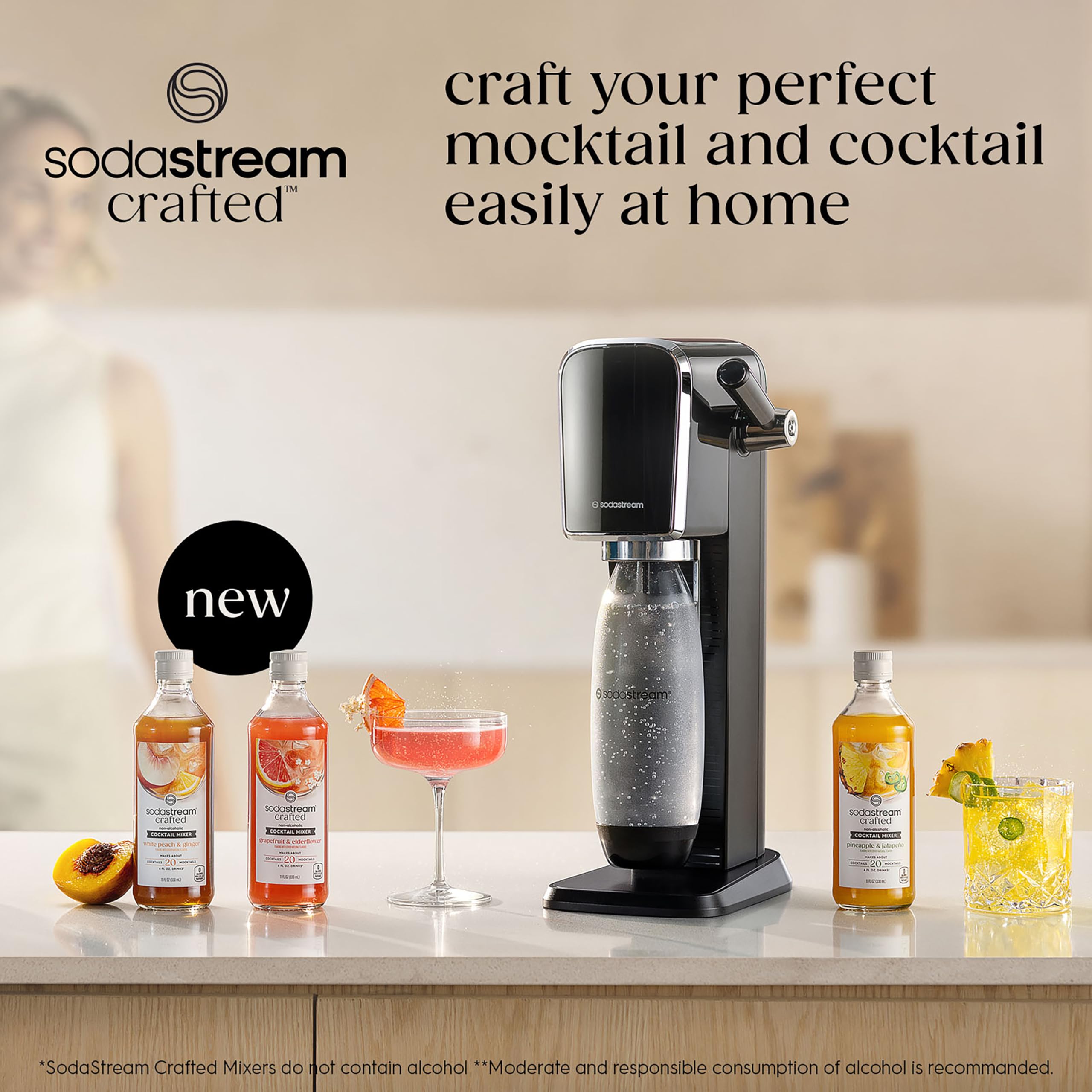 SodaStream ingredientes naturales como piña, durazno y jalapeño realzando sabor