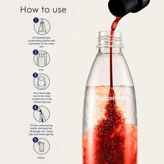 SodaStream Mtn Dew Code Red en uso vertiendo mezcla sobre agua gasificada