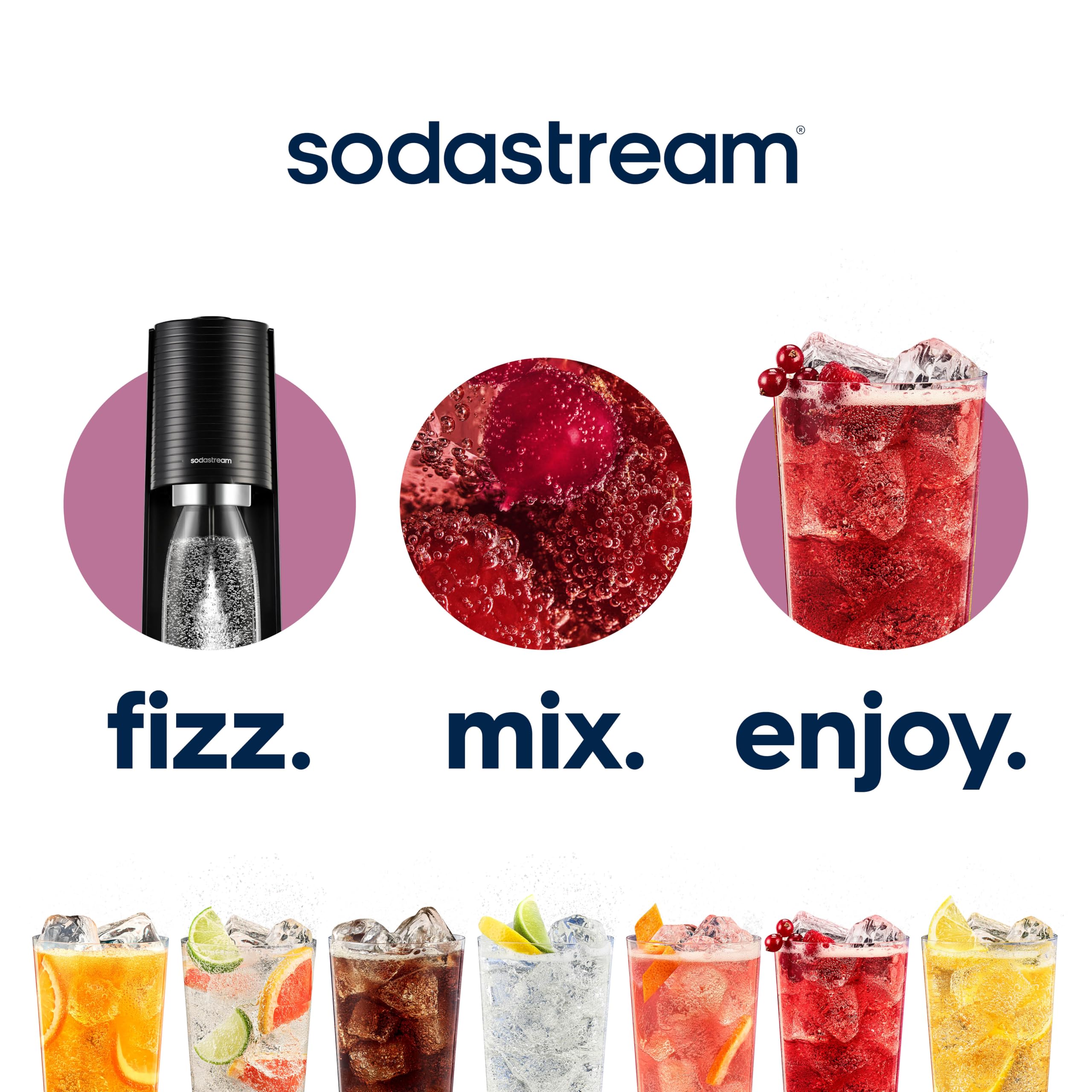 SodaStream Mtn Dew Code Red vaso servido con hielo demostrando porciones
