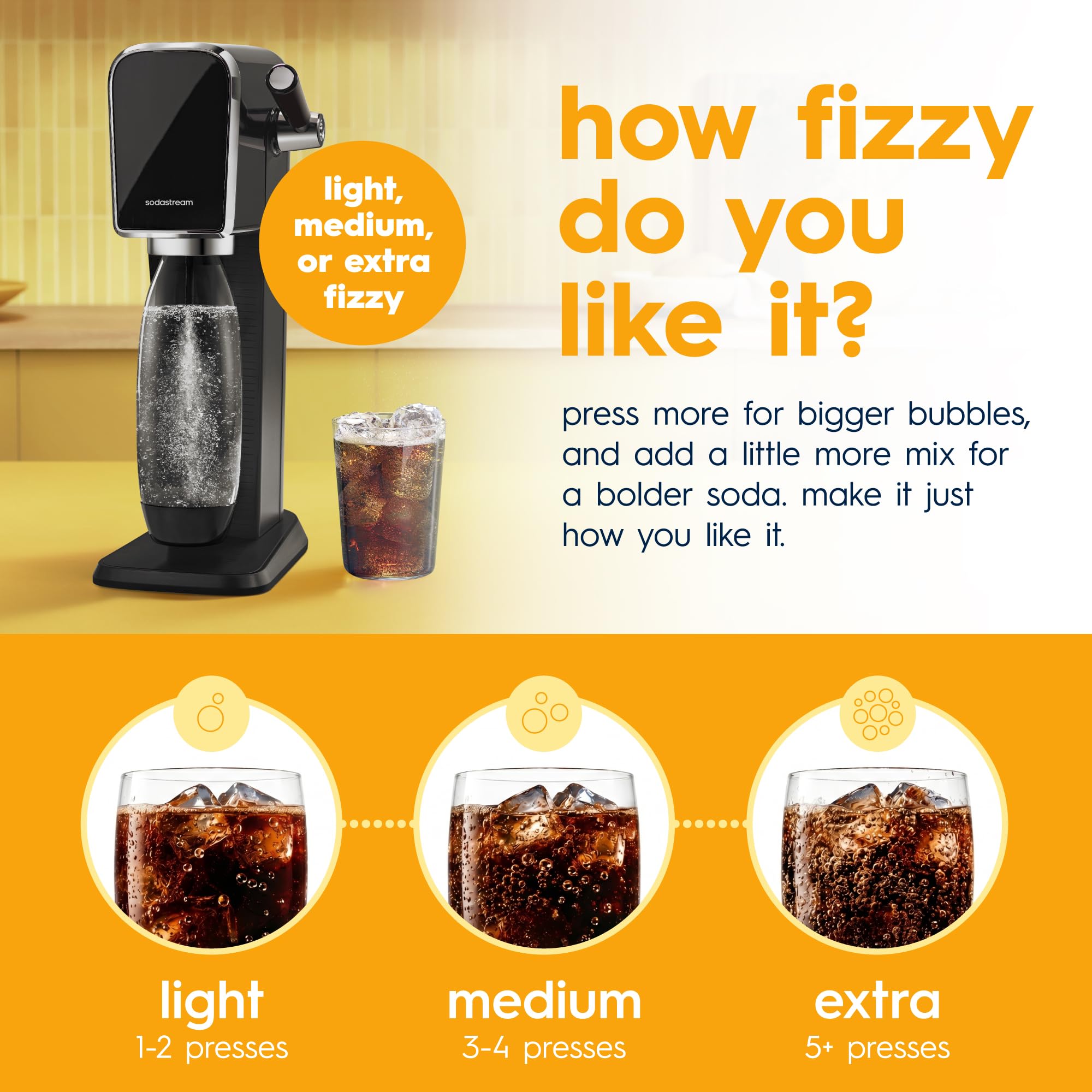 Preparación en máquina SodaStream con concentrado MUG Root Beer para bebida inmediata