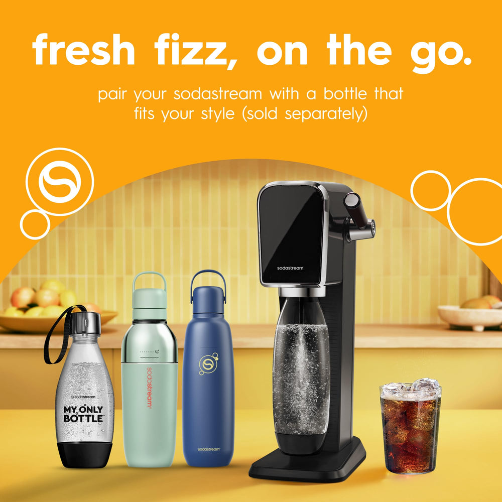 Cerca de la etiqueta SodaStream MUG Root Beer indicando 'Zero Sugar' y beneficios