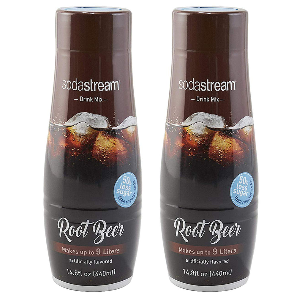 SodaStream root beer envase delantero mostrando etiqueta y beneficios