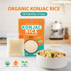 Soeos textura del arroz konjac dentro del paquete abierto, preparación fácil