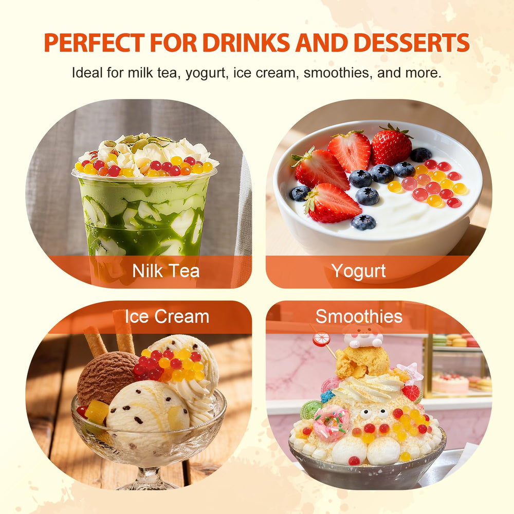 Soeos perlas en cuchara para mostrar tamaño y porción visual